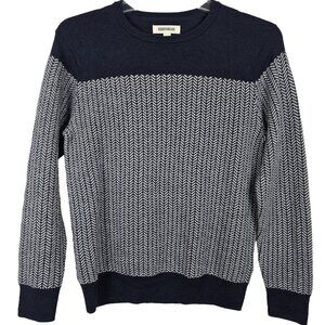 Grandpacore Dad M Normcore Knit Chevron Navy Gray Wool Blend Sweater Work Office